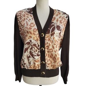 St. John Sportswear Size S Cardigan Sweate Knit Baroque Animal Print Mixed Media